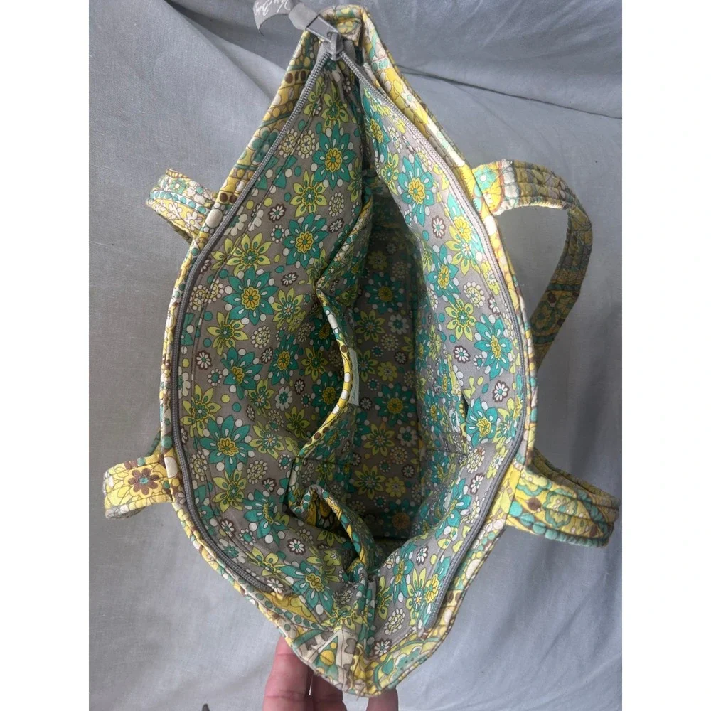 Vera Bradley Sun Valley Quilted Cotton‎ Tote Bag Yellow Teal Paisley Zip Top#480